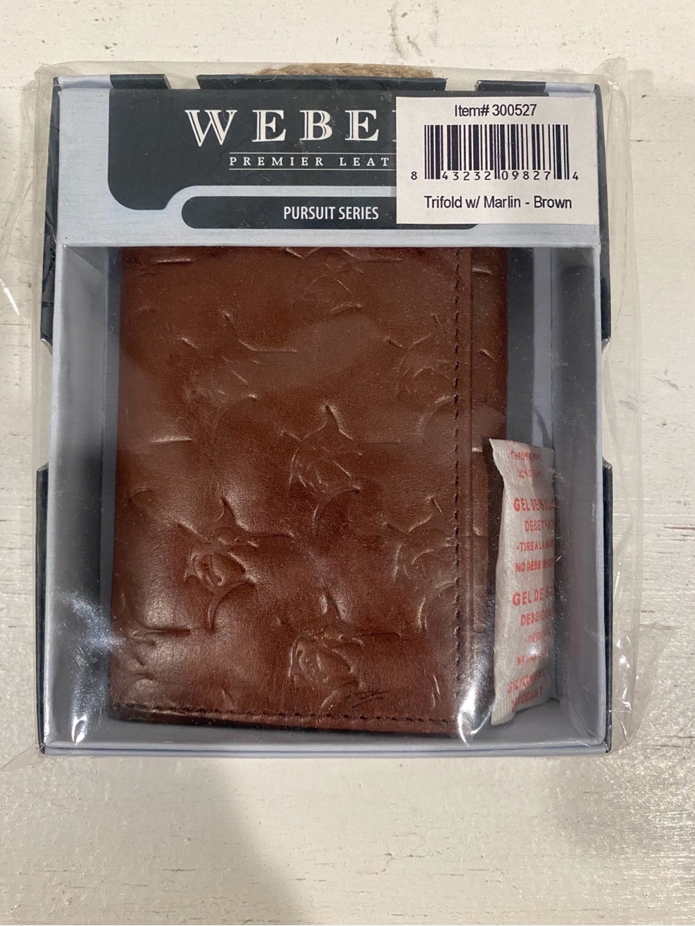 Brown Trifold Leather Wallet with Marlin Emboss - Men's Key & Card Holder
